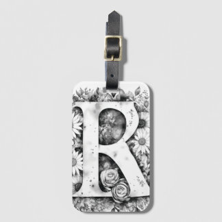 Personalised Letter R Daisy Floral Watercolor Luggage Tag