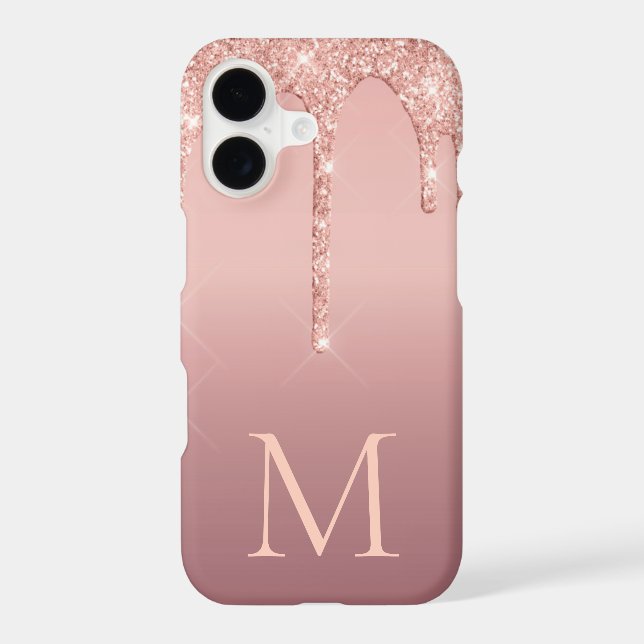 Personalised Letter Rose Gold Glitter iPhone Case (Back)