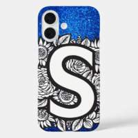 Personalised Letter S Elegant Floral Glitter