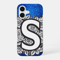 Personalised Letter S Elegant Floral Glitter