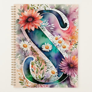 Personalised Letter S Floral Watercolor Notebook Planner
