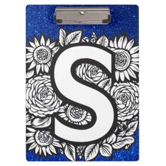 Personalised Letter S Glitter Tattoo Flowers Clipboard