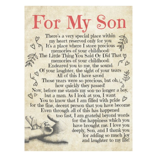Personalised Letter To For My Son Tablecloth (Front)