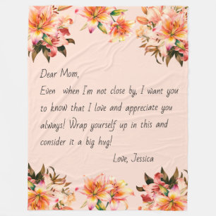 Personalised letter to mum Mothers day gift floral Fleece Blanket