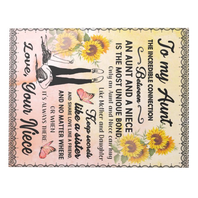 Personalised Letter To My Aunt Love From Niece Notepad (Front)