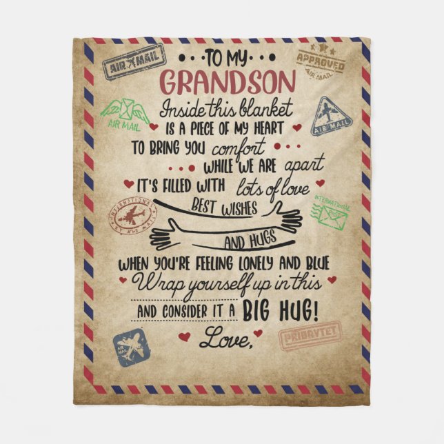 Personalised Letter To My GrandSon, Birthday Gift Fleece Blanket (Front)