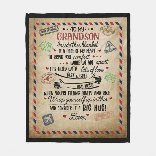 Personalised Letter To My GrandSon Fleece Blanket (Front)