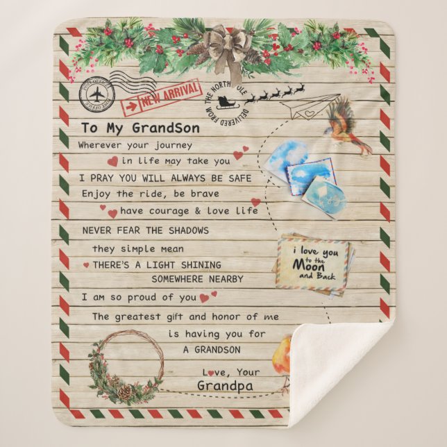 Personalised Letter To My Grandson From Grandpa Sherpa Blanket (Front)