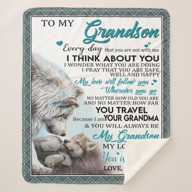 Personalised Letter To My Grandson Love Grandma Sherpa Blanket (Front)