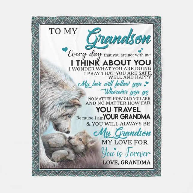 Personalised Letter To My Grandson, Love Grandson Fleece Blanket (Front)
