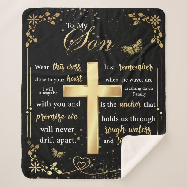 Personalised Letter To My Son Beautiful Butterfly Sherpa Blanket (Front)