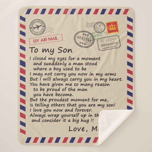 Personalised Letter To My Son From Dad Sherpa Blanket (Front)
