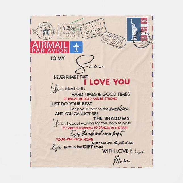 Personalised Letter To My Son From Mum Fleece Blanket (Front)