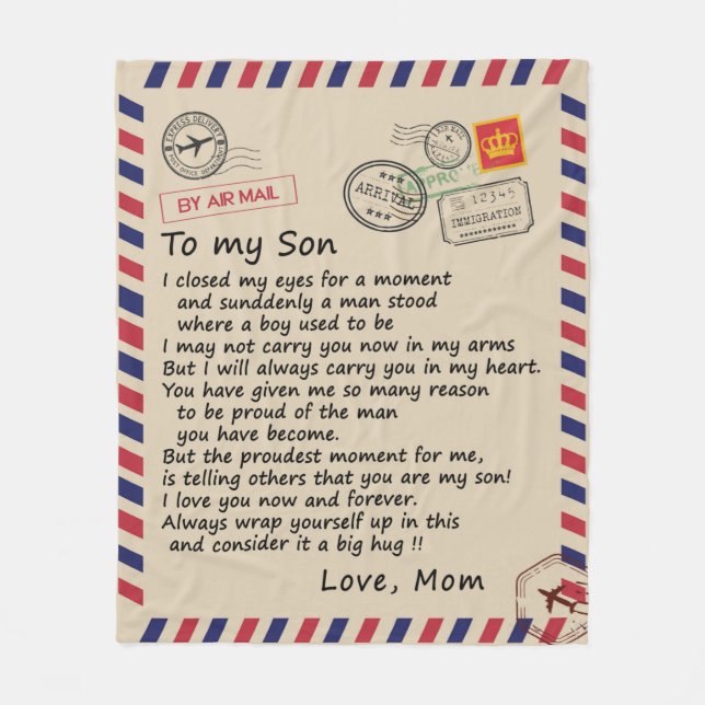 Personalised Letter To My Son From Mum, Fleece Blanket (Front)