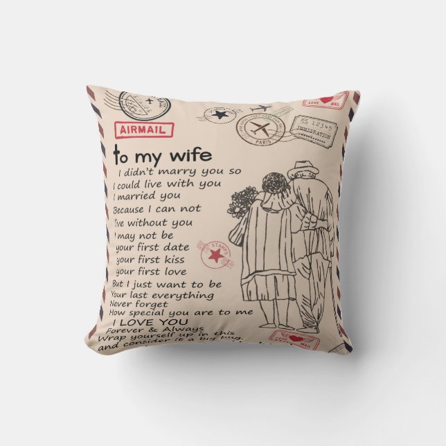 Personalised Letter To My Wife, Wife Birthday Gift Cushion (Front)
