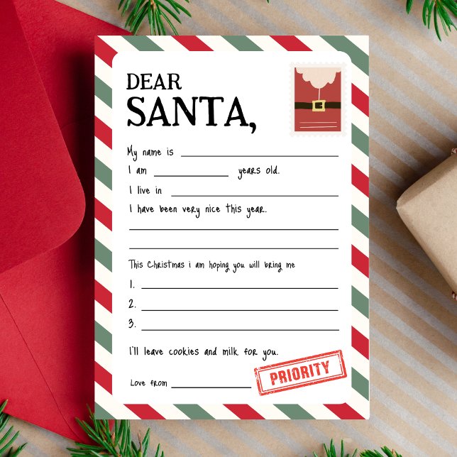 Personalised Letter to Santa Claus Christmas Card (Front)