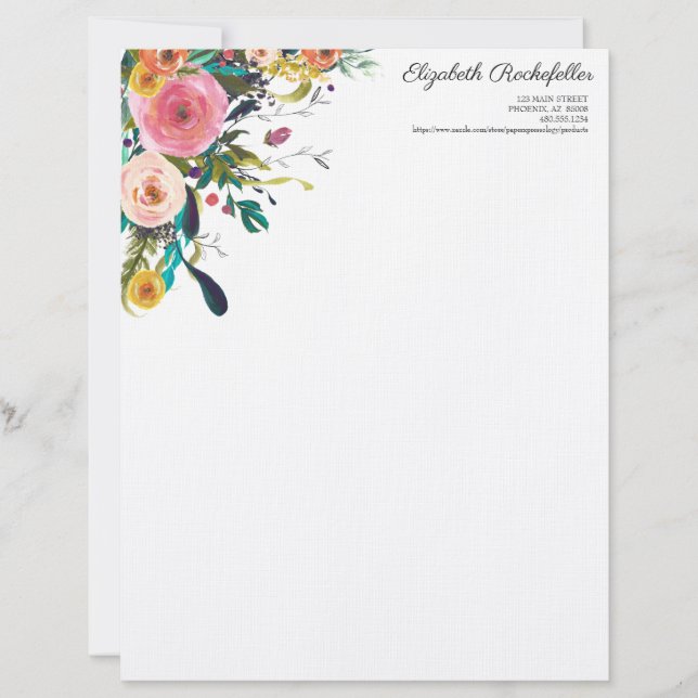Personalised Letterhead Multi Flower Stationery (Front)