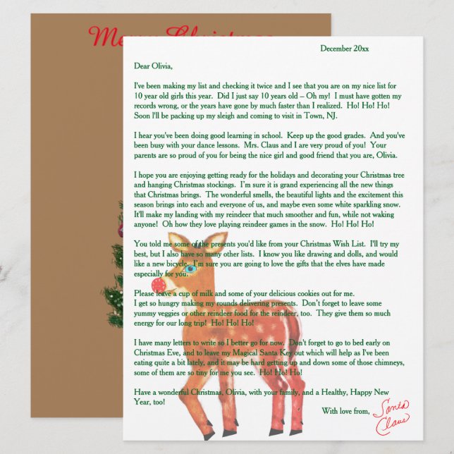Personalised Letters from Santa Reindeer Holiday Card (Front/Back)
