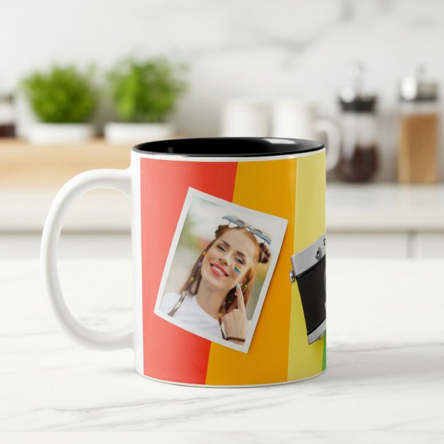 Personalised LGBT Pride Two Photo Name Gift Two-Tone Coffee Mug (Creator Uploaded)