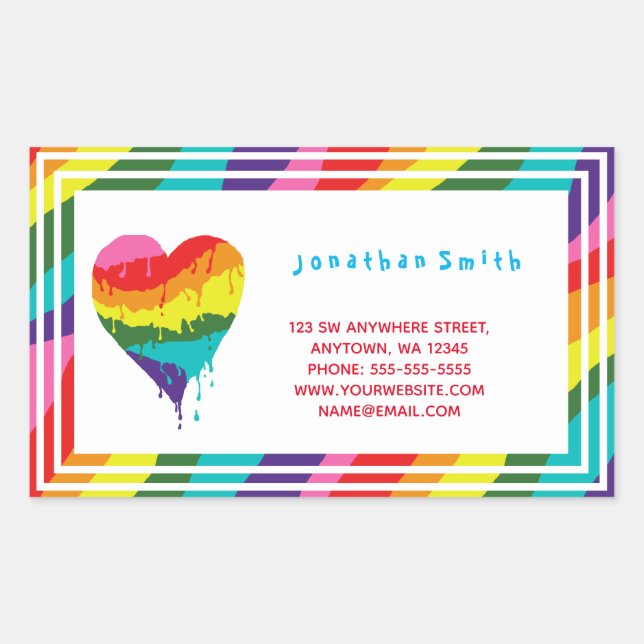 Personalised LGBT Rainbow Heart Rectangular Sticker (Front)