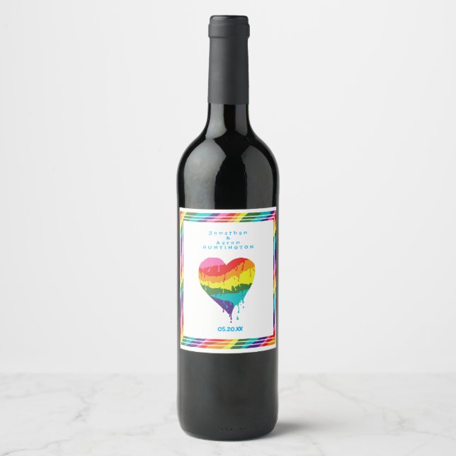 Personalised LGBT Rainbow Heart Wine Label (Front)