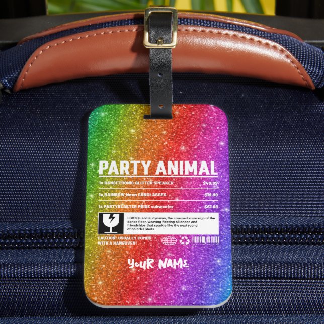 Personalised LGBTQ Pride Party Animal Luggage Tag (Front Insitu 2)