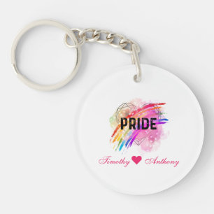 Personalised LGBTQ Pride Rainbow Colour Heart  Key Ring