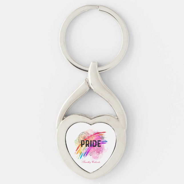 Personalised LGBTQ Pride Rainbow Colour Heart  Key Ring (Front)