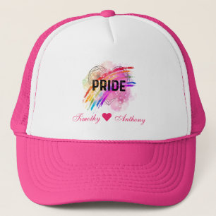 Personalised LGBTQ Pride Rainbow Colour Heart Pink Trucker Hat
