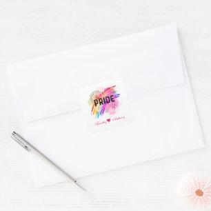 Personalised LGBTQ Pride Rainbow Colour Heart Square Sticker