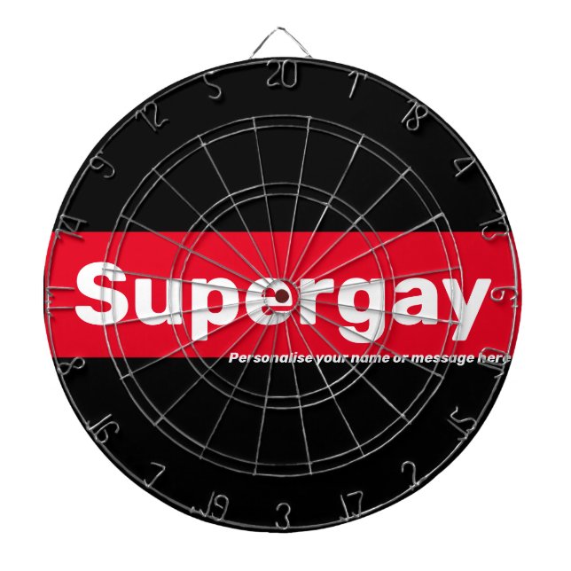 Personalised LGBTQ Pride Vintage Supergay Dartboard (Front)