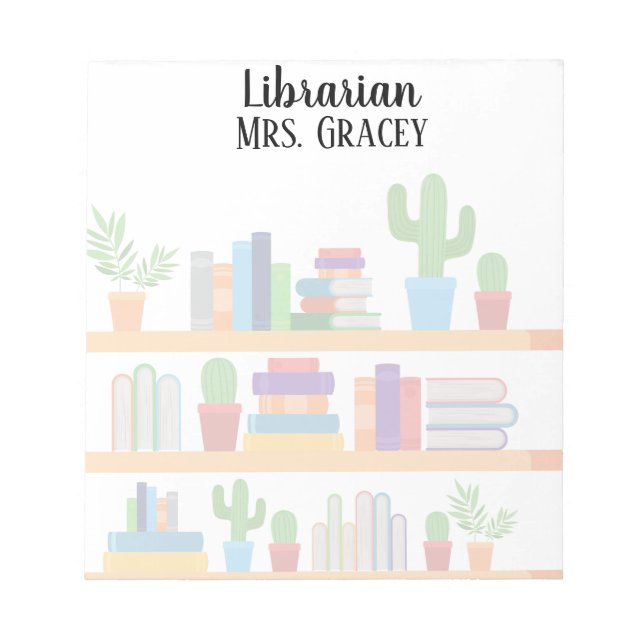 Personalised Librarian Back to school book cactus Notepad (Front)