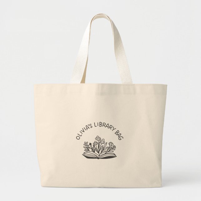 Personalised Library Bag Tote - Book Lover Floral  (Front)
