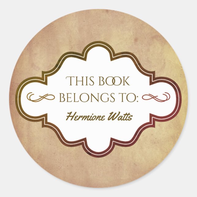 Personalised Library Bookplate Vintage Parchment Classic Round Sticker (Front)