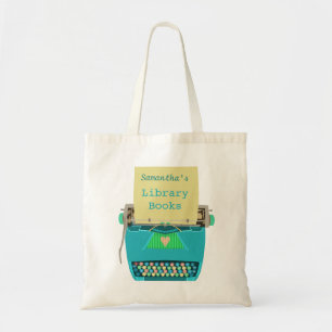 Personalised Library Books Cute Aqua Typewriter Tote Bag