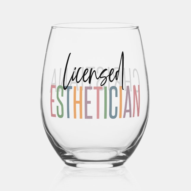 Personalised Licensed Aesthetician Cosmetologist Stemless Wine Glass (Front)