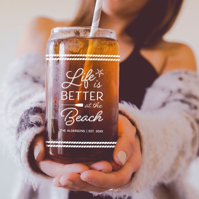Personalised Life Is Better At the Beach Can Glass (Creator Uploaded)