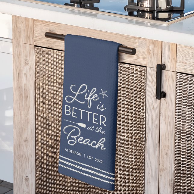 Personalised Life Is Better at the Beach Tea Towel (Creator Uploaded)