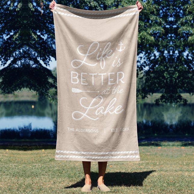Personalised Life Is Better At The Lake Beach Towel (Creator Uploaded)