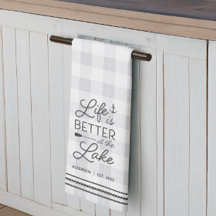 Personalised Life Is Better at the Lake Plaid Tea Towel