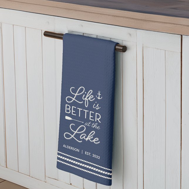 Personalised Life Is Better at the Lake Tea Towel (Creator Uploaded)