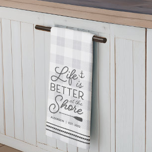 Personalised Life Is Better at the Shore Plaid Tea Towel