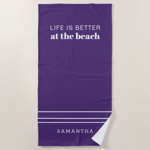Personalised Life is Better Family Purple Vacation Beach Towel