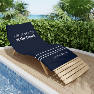 Personalised Life is Better Family Vacation Navy Beach Towel