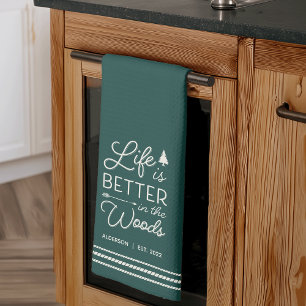 Personalised Life Is Better in the Woods Tea Towel