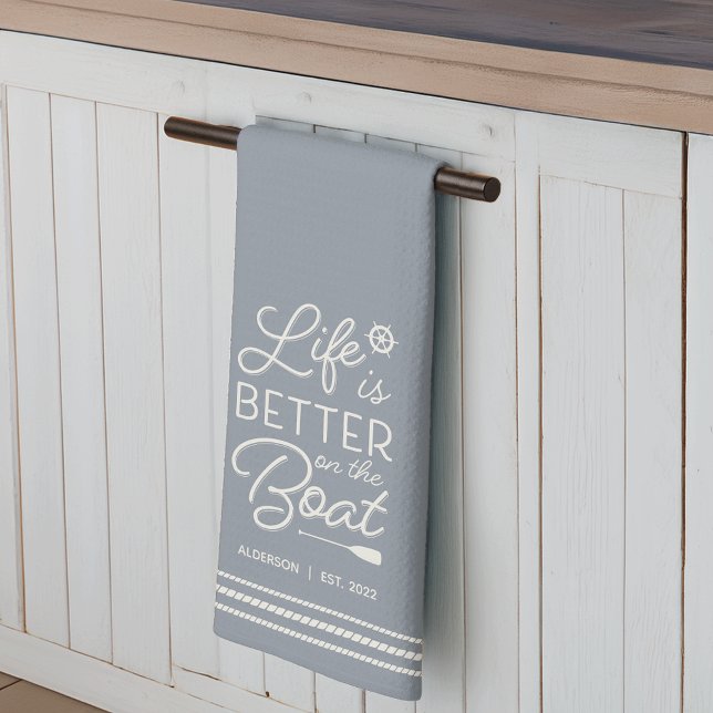 Personalised Life Is Better on the Boat Tea Towel (Creator Uploaded)