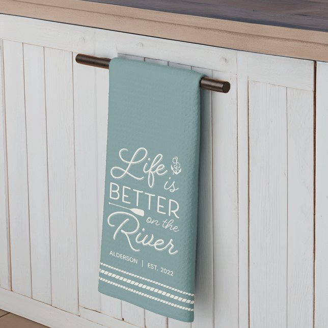 Personalised Life Is Better on the River Tea Towel (Creator Uploaded)