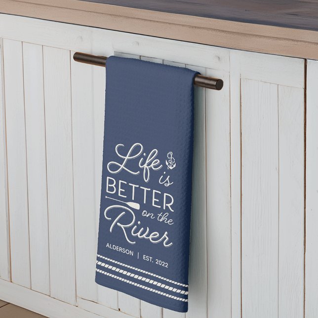Personalised Life Is Better on the River Tea Towel (Creator Uploaded)