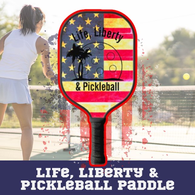 Personalised Life Liberty & Pickleball  Paddle (Personalized Pickleball Paddle American Flag Funny Saying)