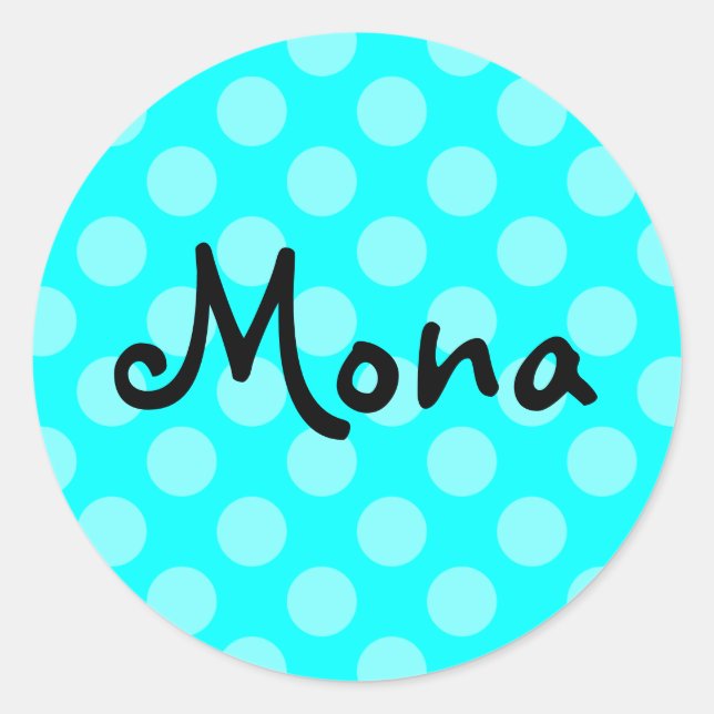 Personalised Light Aqua Polka Dot Classic Round Sticker (Front)